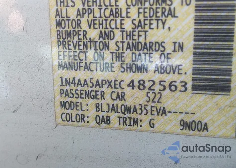 2014 Nissan Maxima 3.5 S/3.5 Sv z USA, uszkodzony, nr VIN 1N4AA5APXEC482563